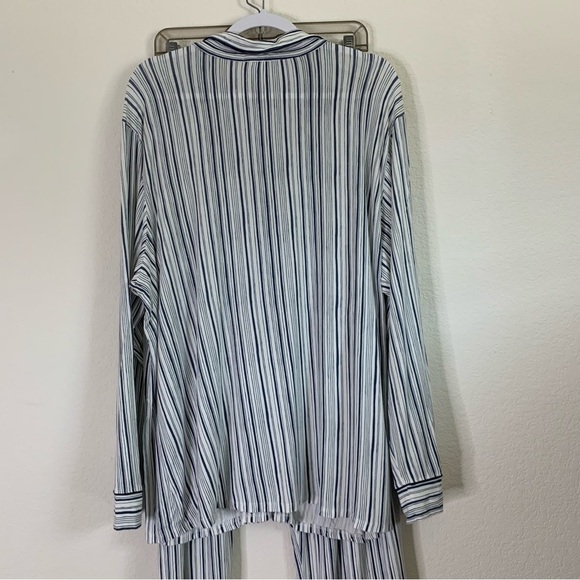 Eberjey Gisele Long PJ Set in Off White & Indigo Stripe XL - Picture 8 of 14